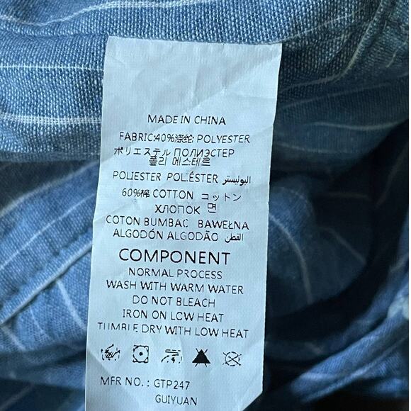 Blue Chambray Denim White Stripe Crop Top Criss Cross Tie Back Size Medium - Picture 7 of 7